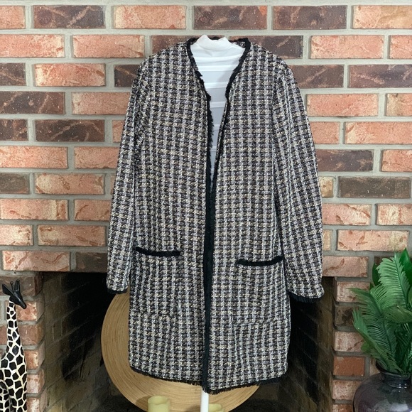 H&M Jackets & Blazers - H&M Open Front Tweed Fringe Coat